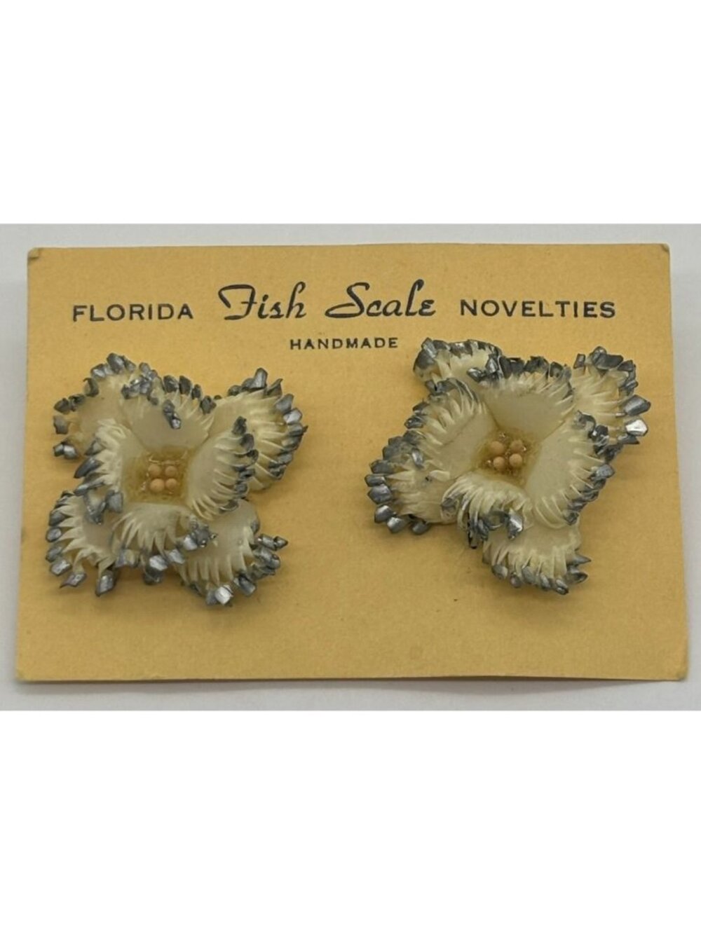 Vintage Florida Fish Scale Novelties Handmade Screw-Back Earrings W/Original Tag